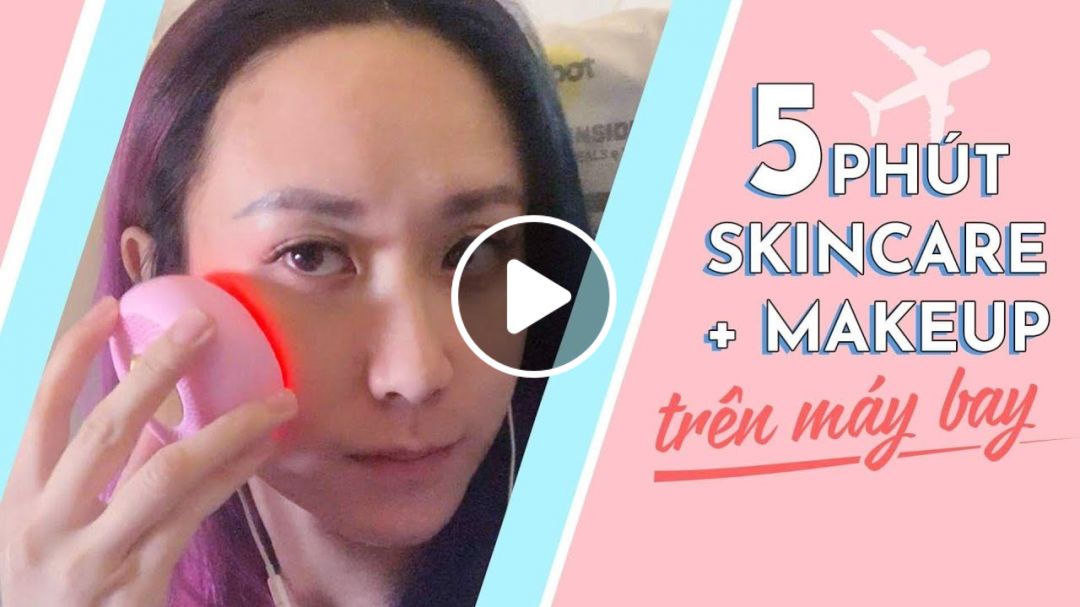 THÁCH 5 PHÚT SKINCARE MAKEUP TRÊN MÁY BAY | SKINCARE MAKEUP CHALLENGE FOREO UFOMINI | HƯƠNG WITCH